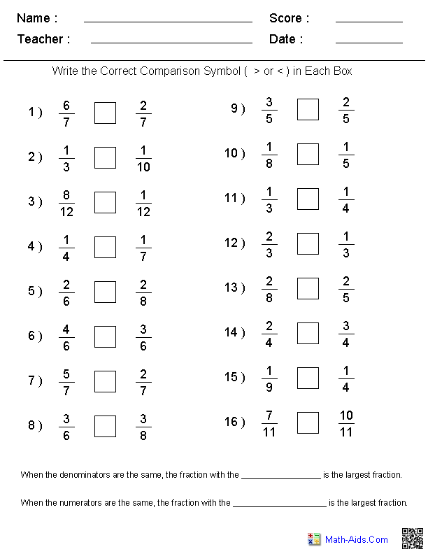 Comparing Fractions Worksheet For Grade 5
