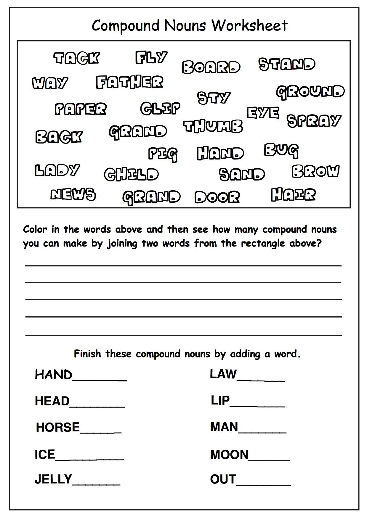 Compound Nouns Worksheet For Grade 3