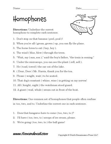 Homonyms Worksheets Pdf