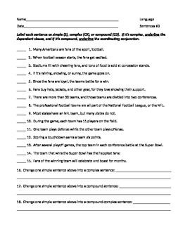 Simple Compound Complex Sentences Worksheet With Answers