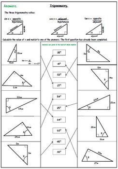 Right Triangle Trigonometry Worksheet Answer Key