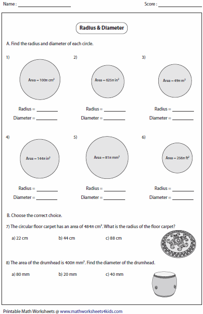 Area Of A Circle Worksheet