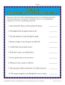 Subordinating Conjunctions Worksheet 5th Grade