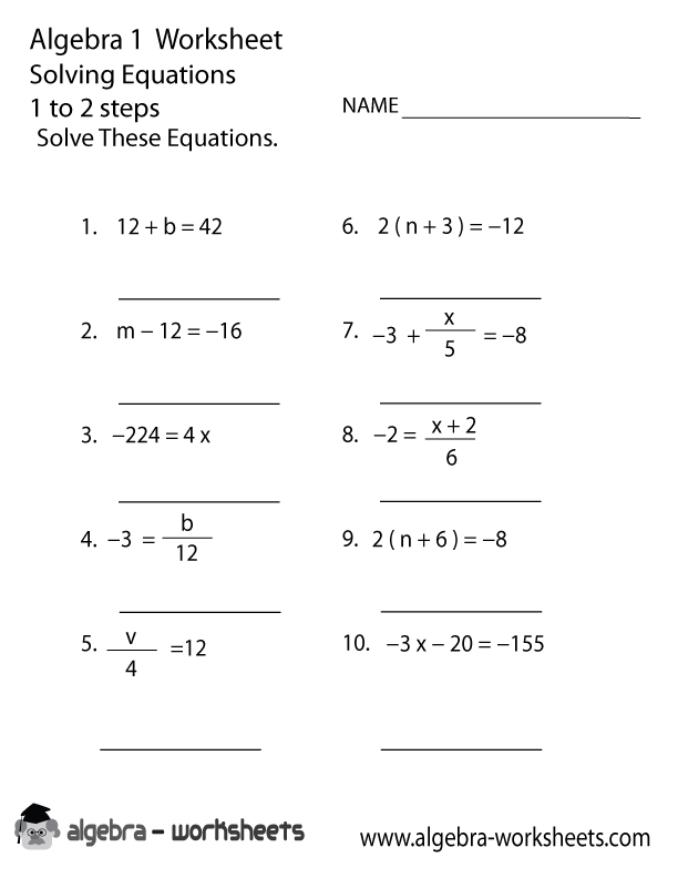 Solving Equations Worksheets Algebra 1