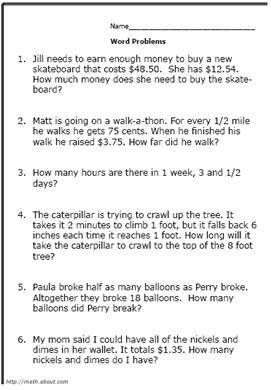3rd Grade Math Worksheets Word Problems