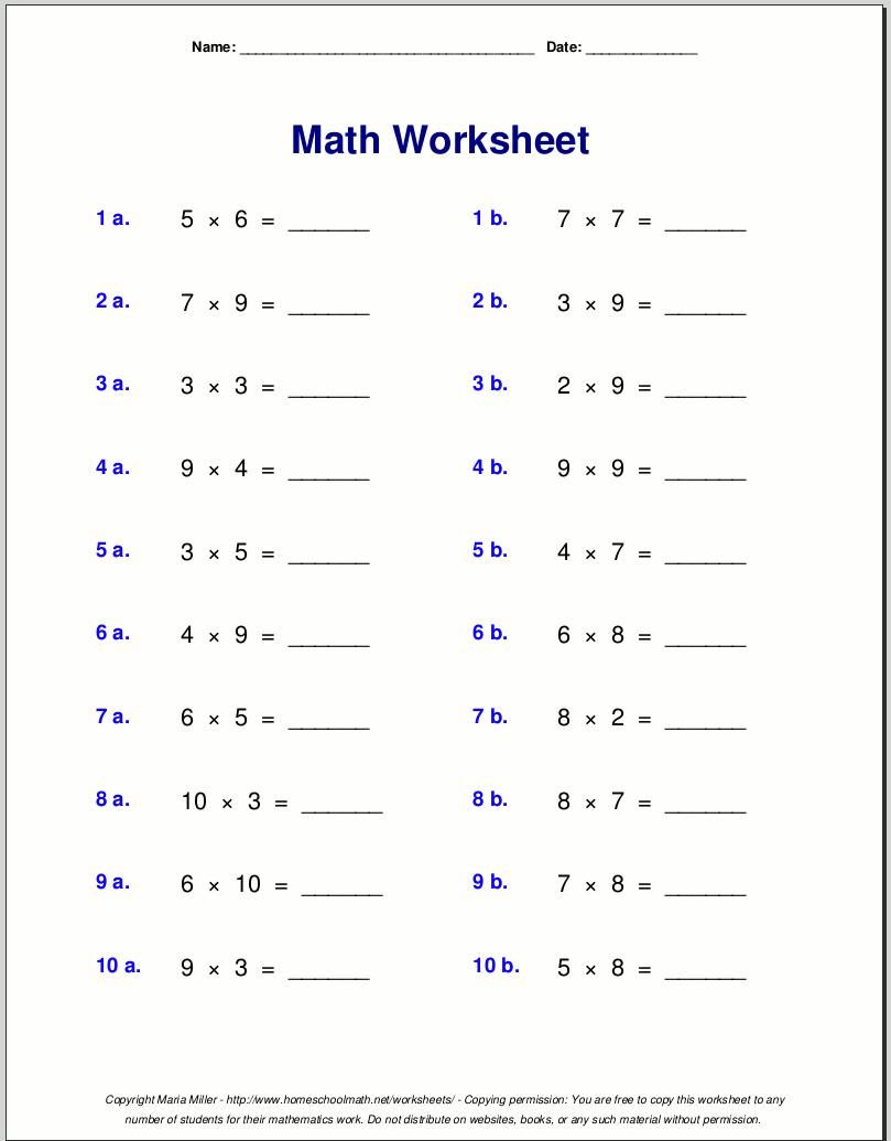 Multiplication Facts Worksheets Grade 4