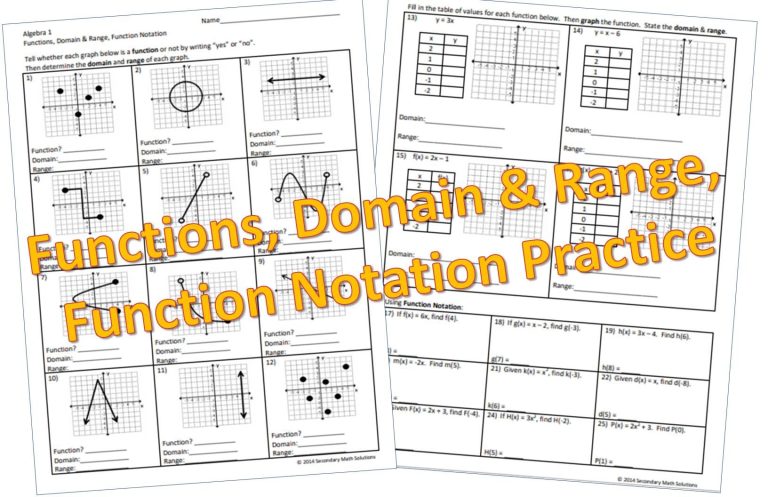 Functions Worksheet Domain Range And Function Notation