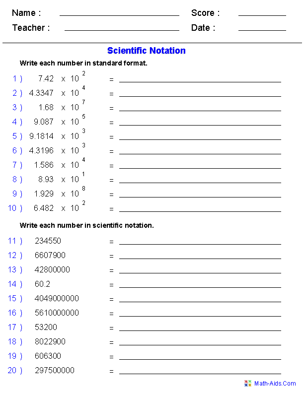 Operations With Scientific Notation Worksheet Lesson 2-4