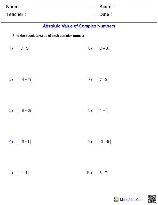 Absolute Value Worksheets 9th Grade