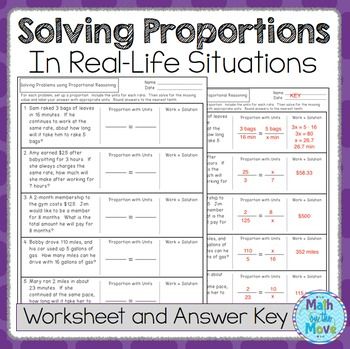Proportion Word Problems Worksheet Answer Key