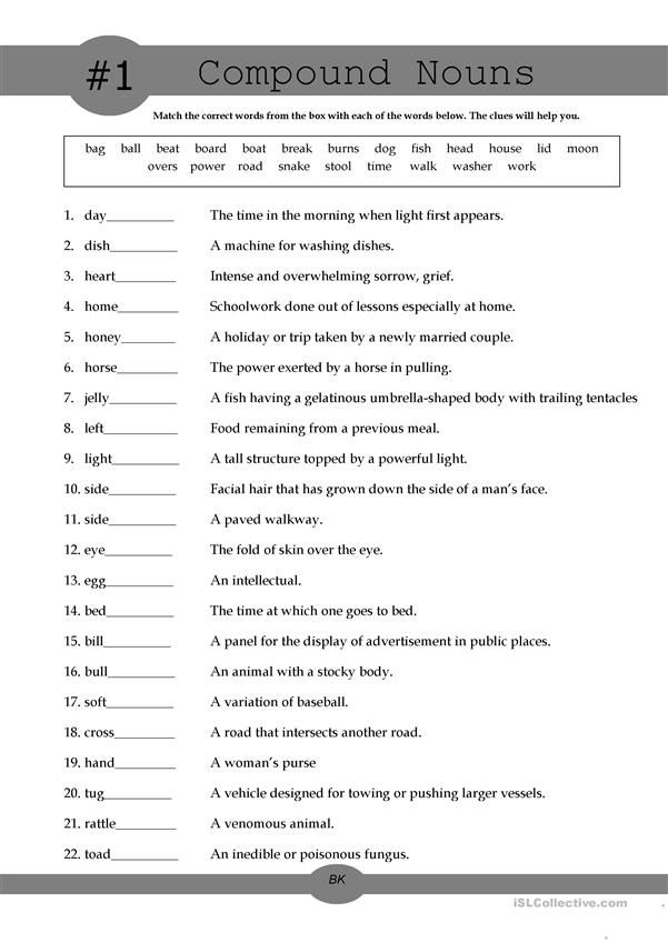 Compound Nouns Worksheet For Grade 6