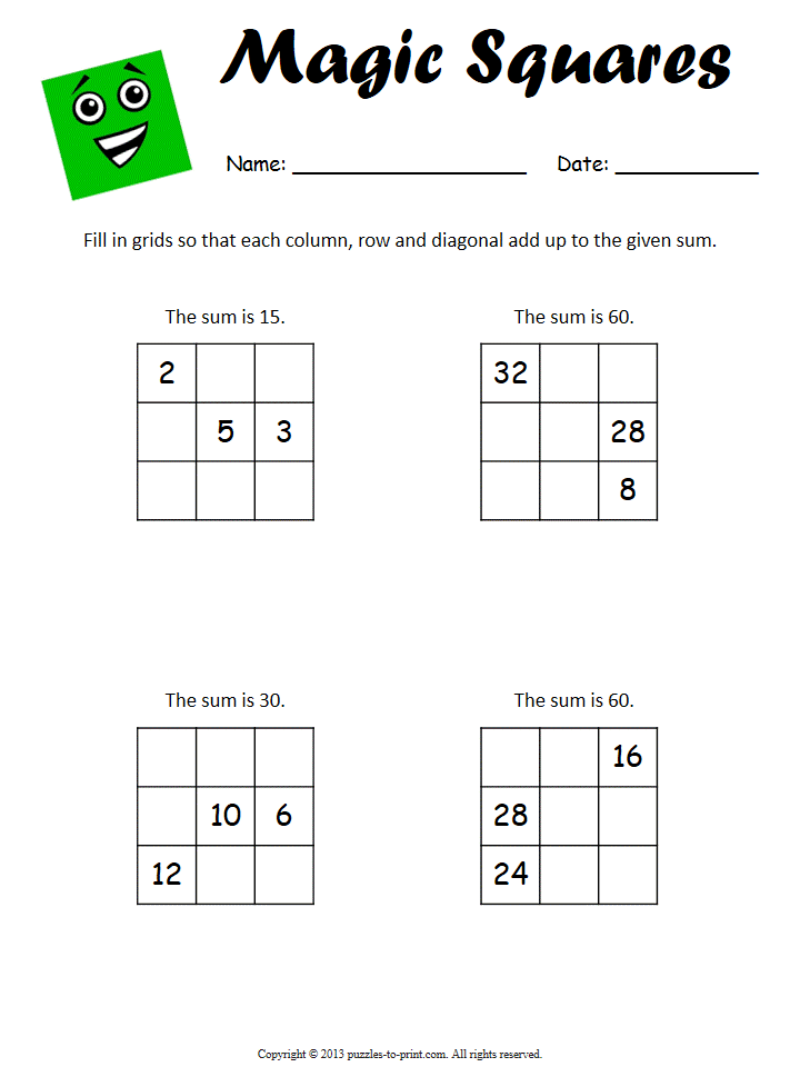 Easy Magic Squares Worksheet