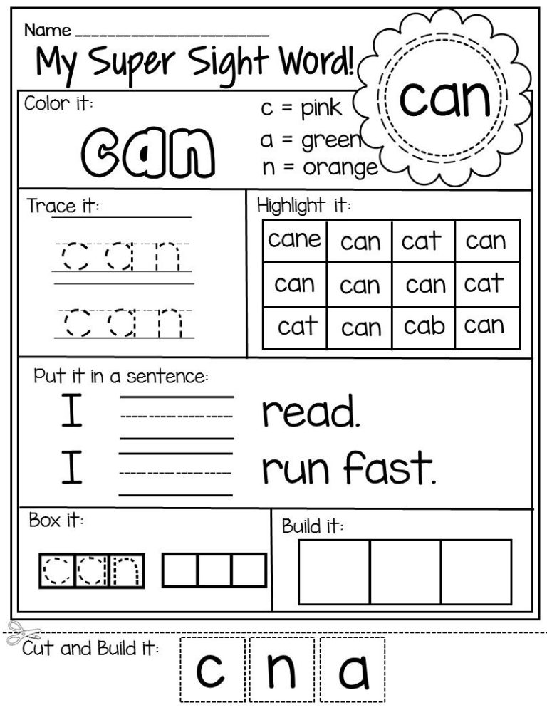 Can Worksheet Sight Word