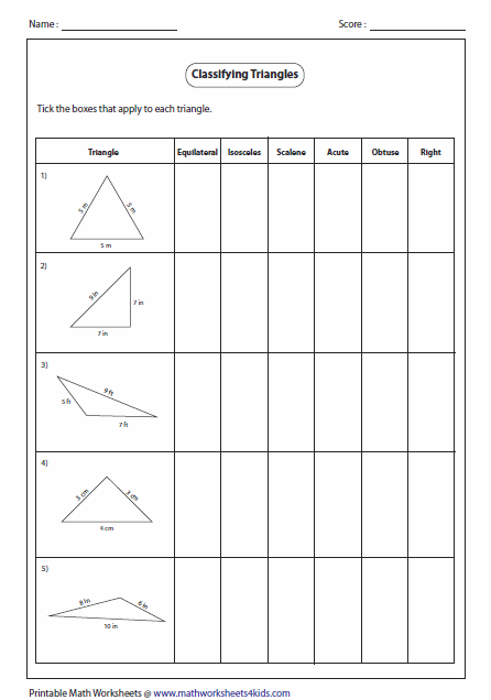 Grade 6 Classifying Triangles Worksheet