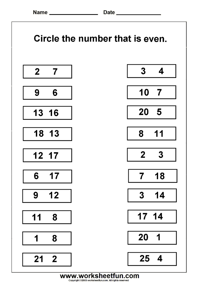 Odd And Even Numbers Worksheets 1st Grade