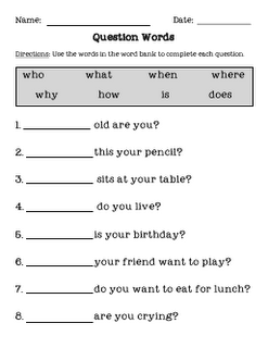 Question Words Worksheet
