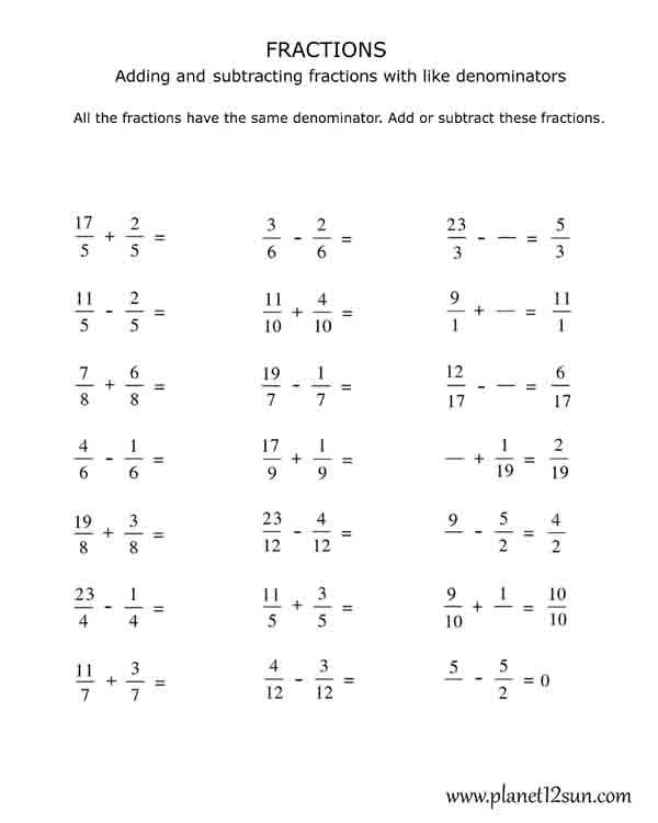 4th Grade Adding And Subtracting Fractions With Like Denominators Worksheets Pdf