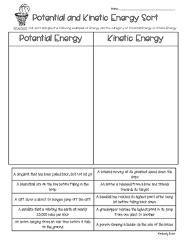 Potential And Kinetic Energy Worksheet 6th Grade