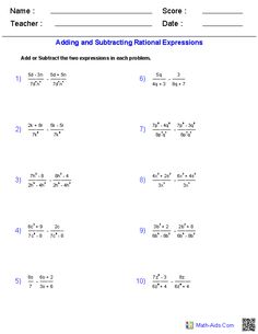 Adding And Subtracting Rational Expressions Worksheet Doc