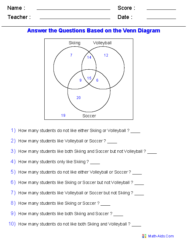 Venn Diagram Worksheet With Answers Pdf