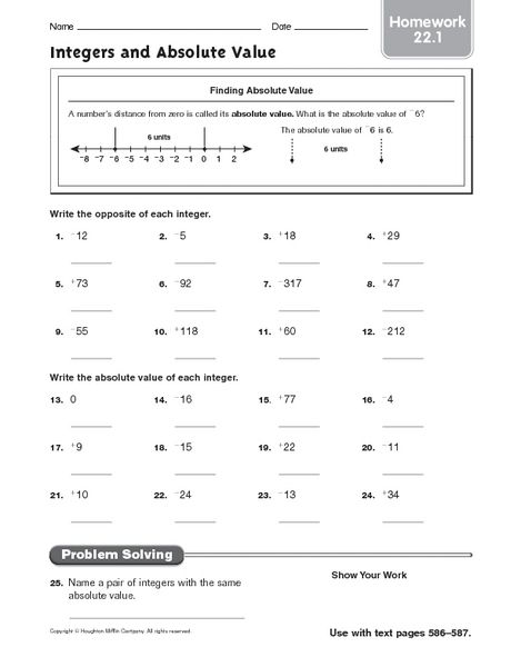 Absolute Value Worksheets For 6th Grade
