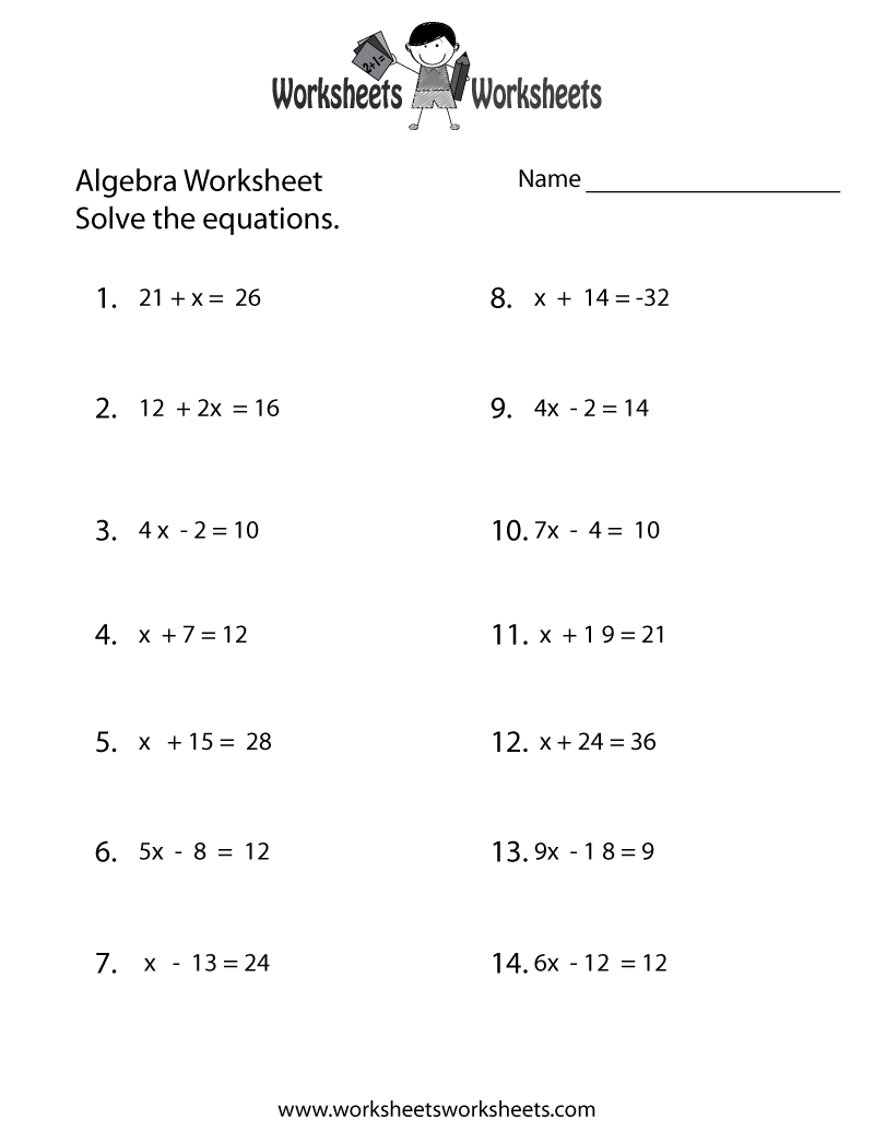 Basic Algebra Problems Worksheet