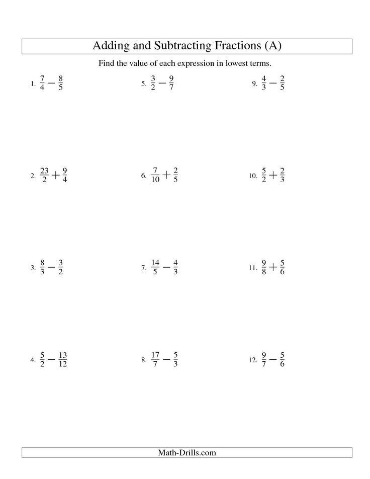 Adding And Subtracting Fractions Worksheets