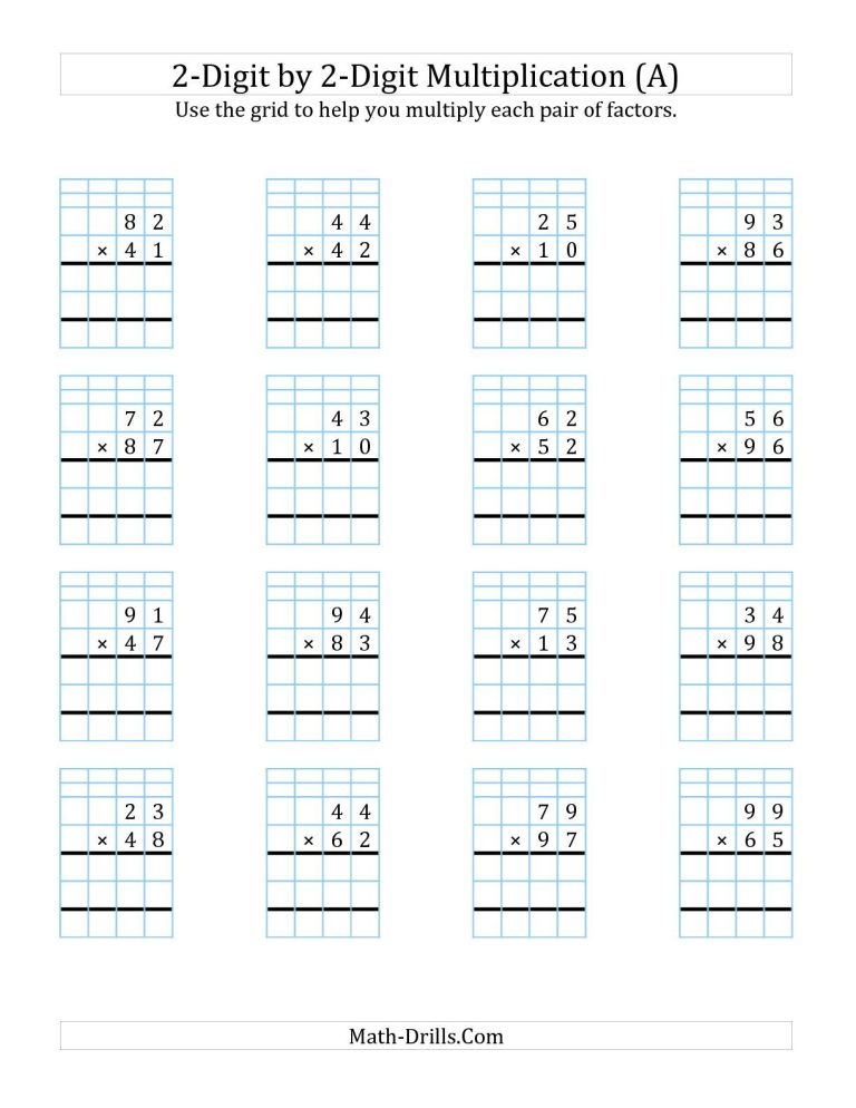 Double Digit Multiplication Worksheets With Grids