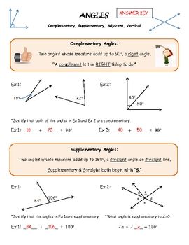 Complementary And Supplementary Angles Worksheet Answer Key