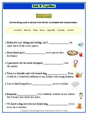 Linking Words Worksheet For Grade 3