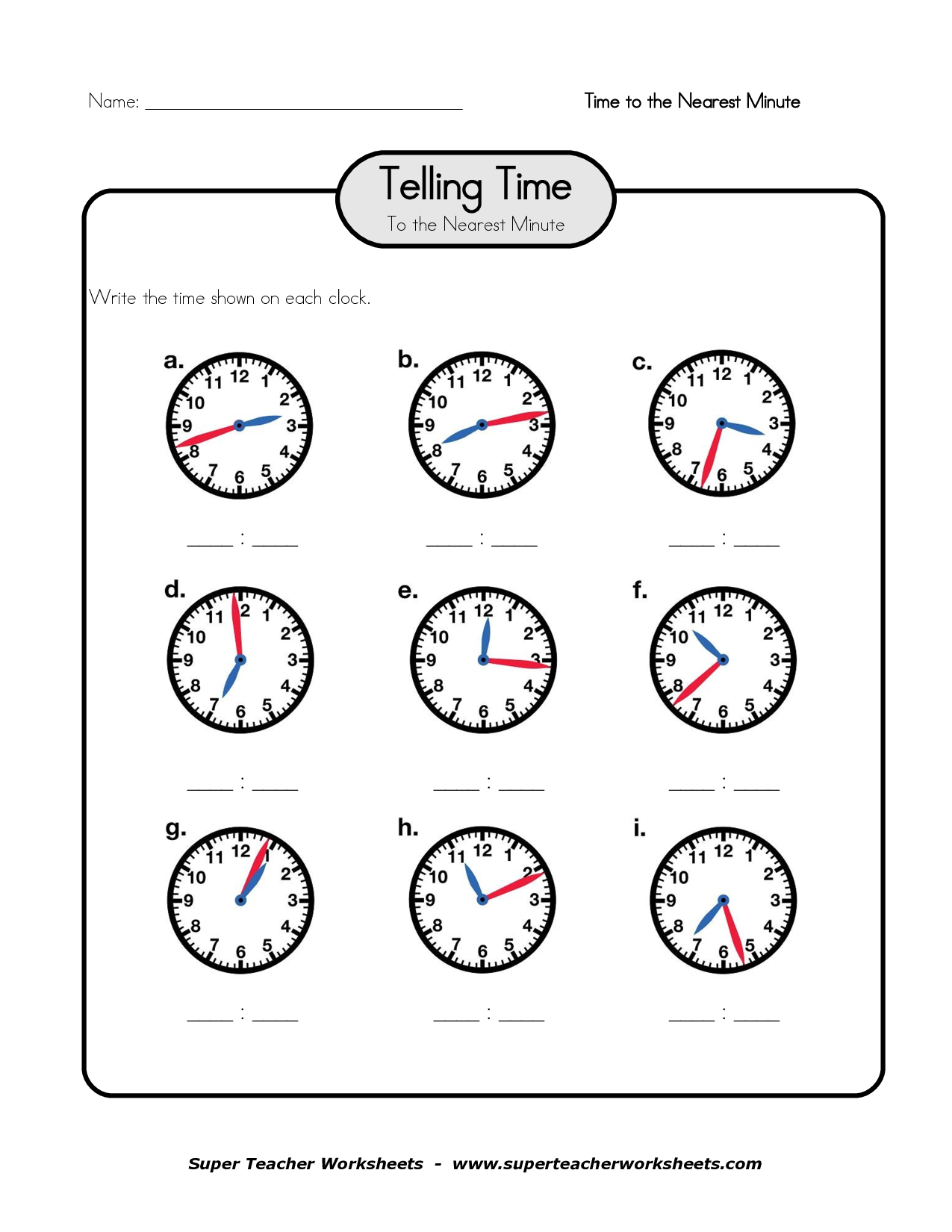 Clock Telling Time Worksheets Pdf