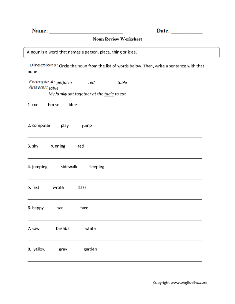 Part Of Speech Worksheet For Grade 5