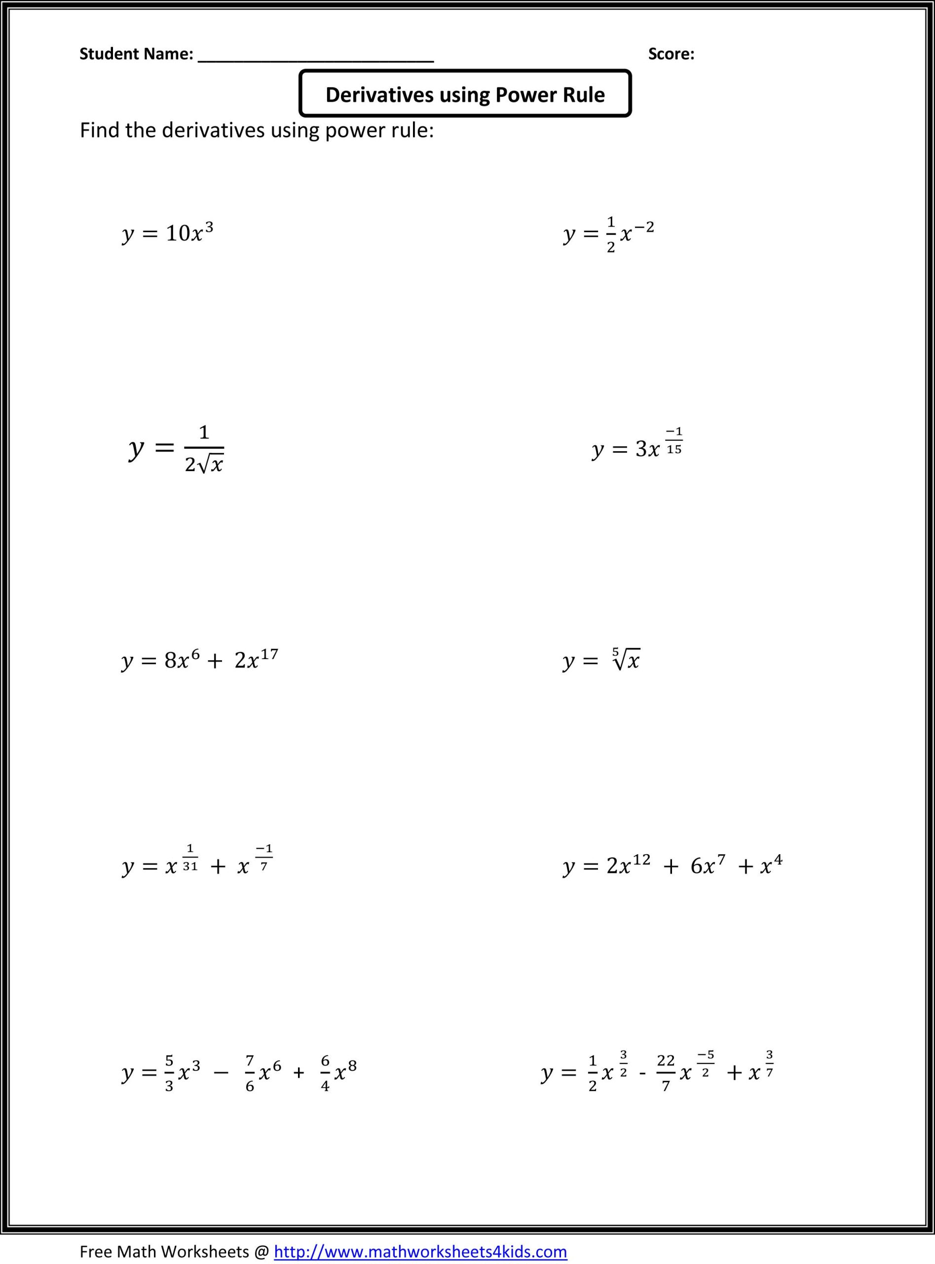 Calculus Worksheets