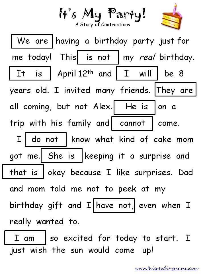 Contractions Worksheet Free