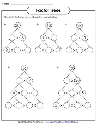 Factor Trees Worksheets