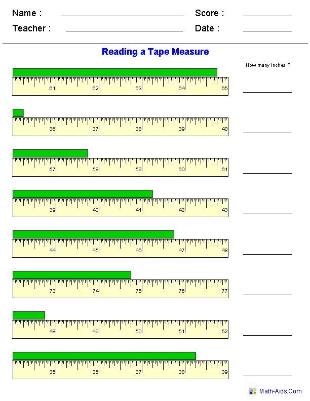 Inch Ruler Reading A Tape Measure Worksheet