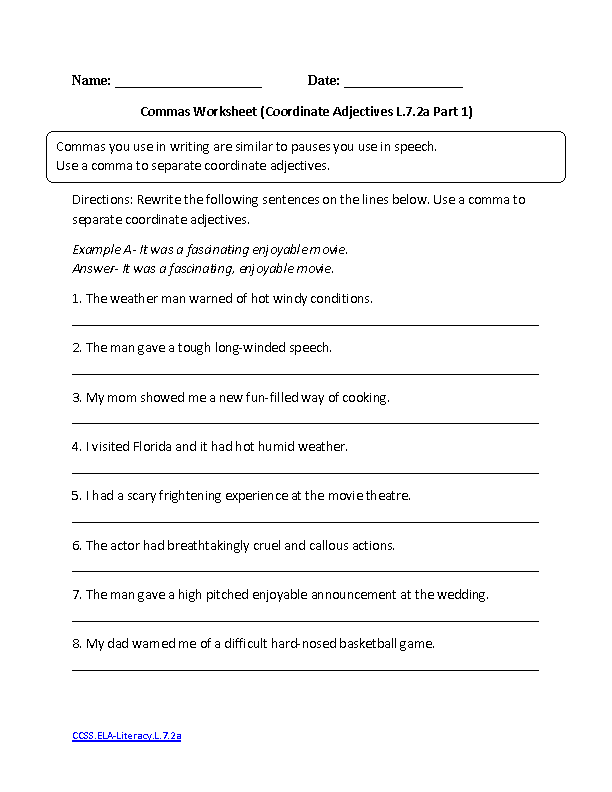 Language Arts Worksheets 7th Grade