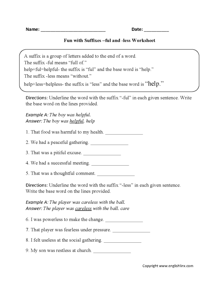 Prefixes And Suffixes Worksheets For Grade 7