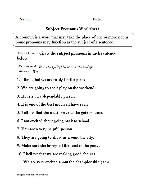 5th Grade Free Pronoun Worksheets