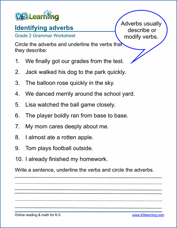 Adverbs Worksheet For Grade 2