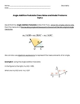 Angle Addition Postulate Worksheet Doc
