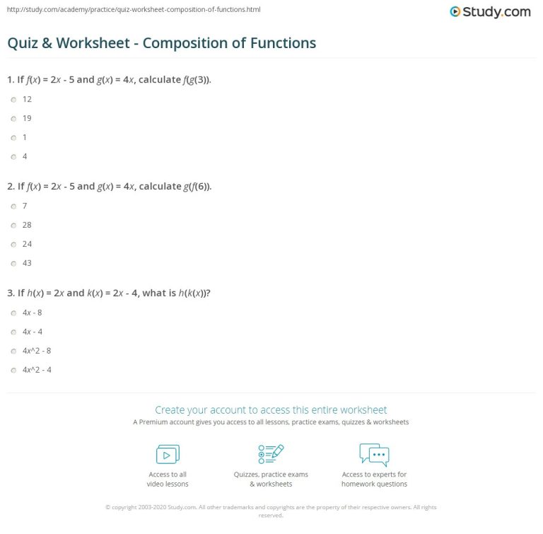 Composition Of Functions Worksheet Kuta