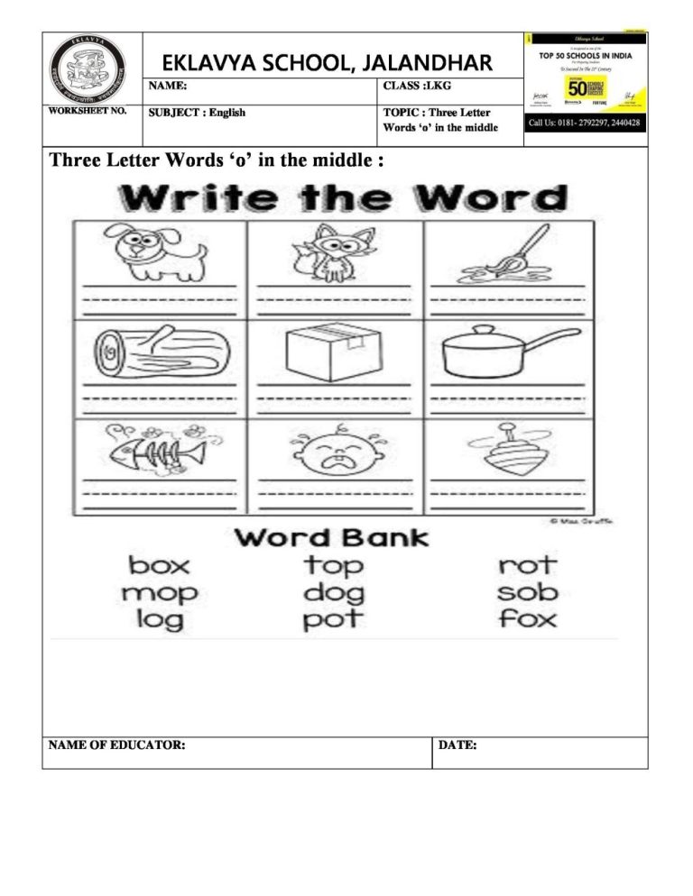 Printable Phonics Three Letter Words Worksheets