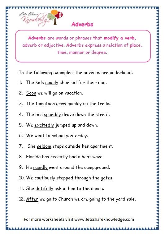 Printable Adverbs Worksheet Grade 3