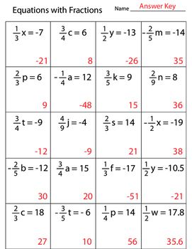 Answer Key One Step Equations Worksheet Answers
