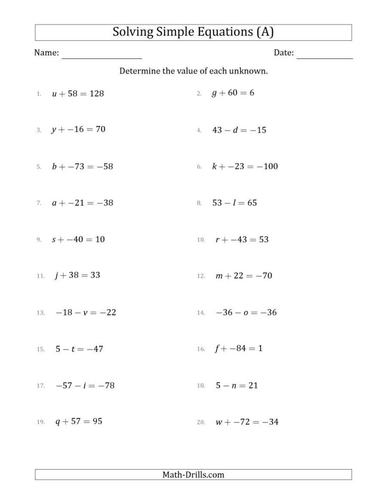 7th Grader Linear Equations Worksheet With Answers Pdf