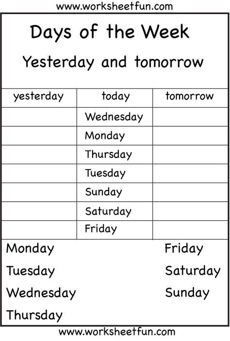 Days Of The Week Worksheets For Kindergarten