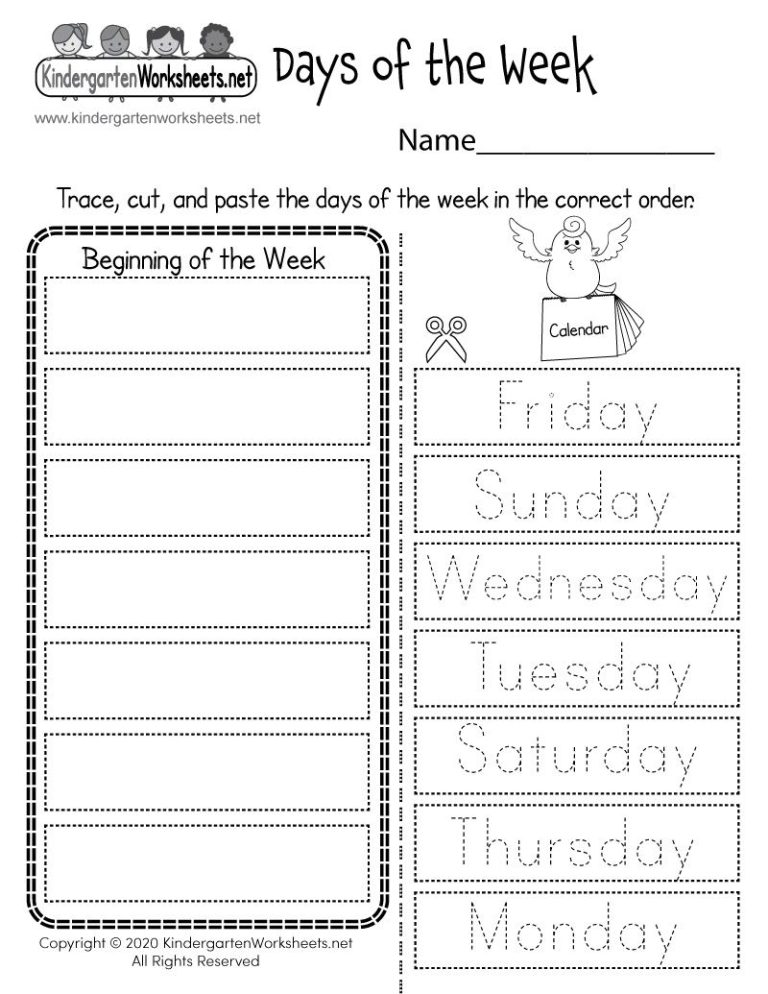 Days Of The Week Worksheets Cut And Paste
