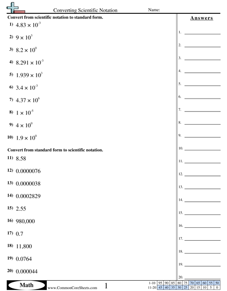 Scientific Notation Practice Worksheet Answers Chemistry