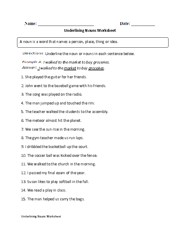 Kinds Of Nouns Worksheet For Grade 6